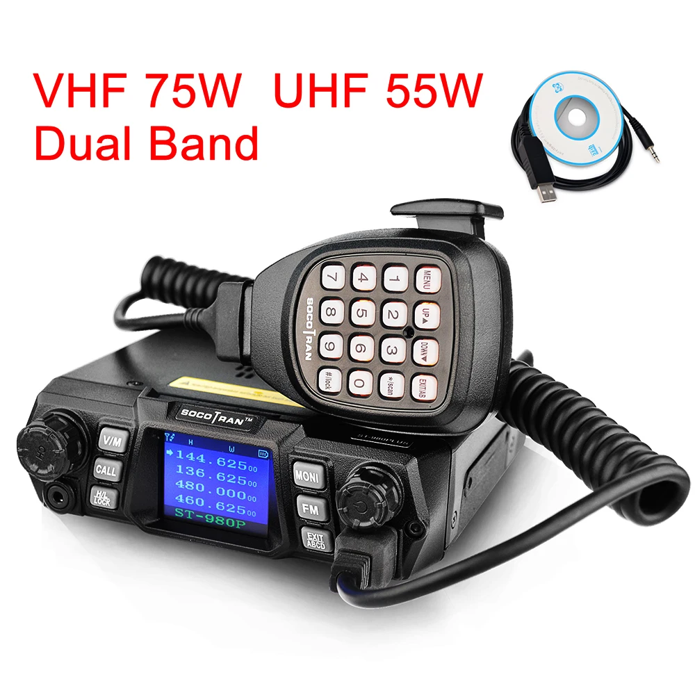 Enlarge Mobile Ham Radio Transceiver VHF UHF Mobile Radio Dual Band Quad Standby Vehicle Transceiver with Programming Cable & Software