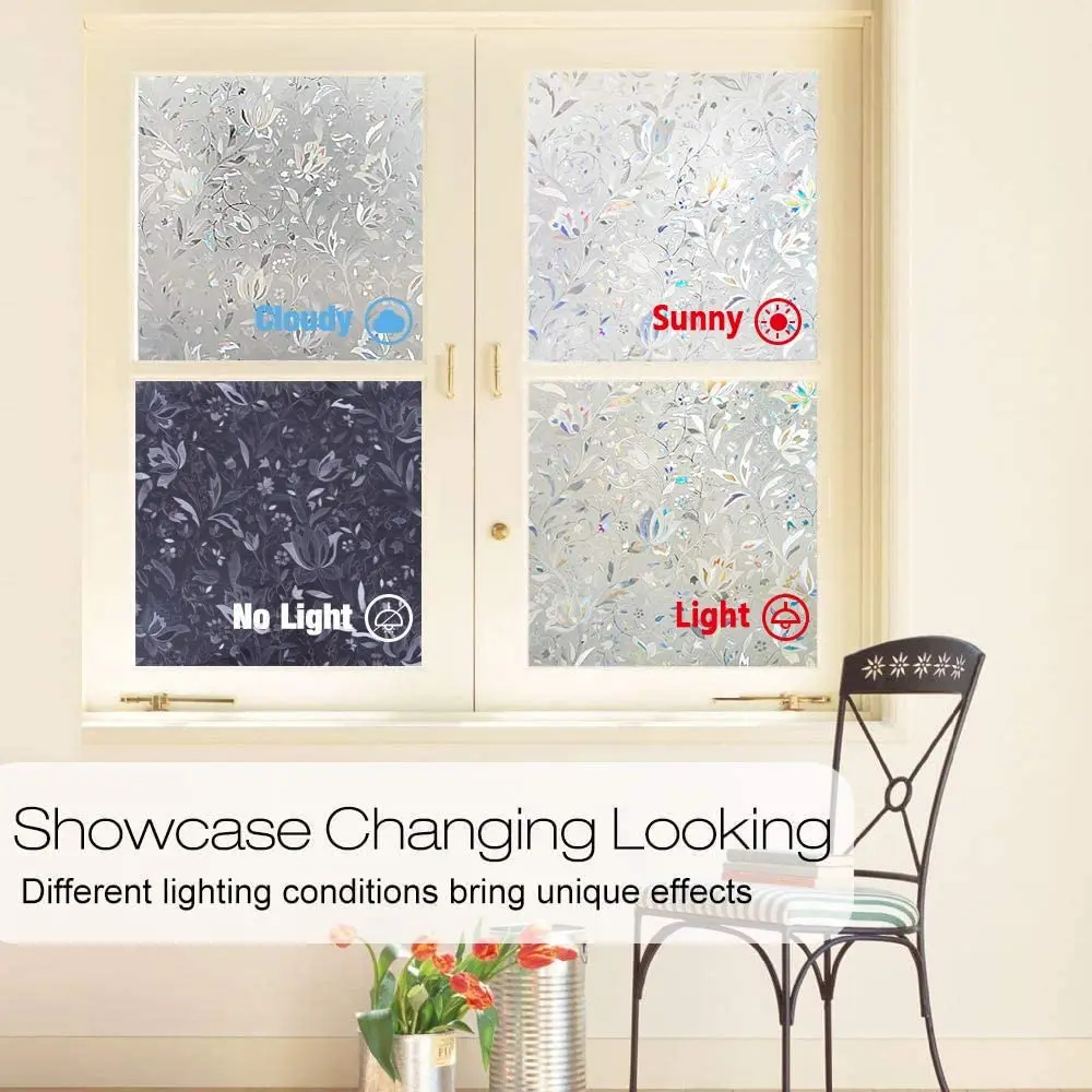 

Stained Door Privacy Window Film Rainbow Vinyl Glass Film Removable Static Cling Non Adhesive Window Sticker UV Blocking Decals