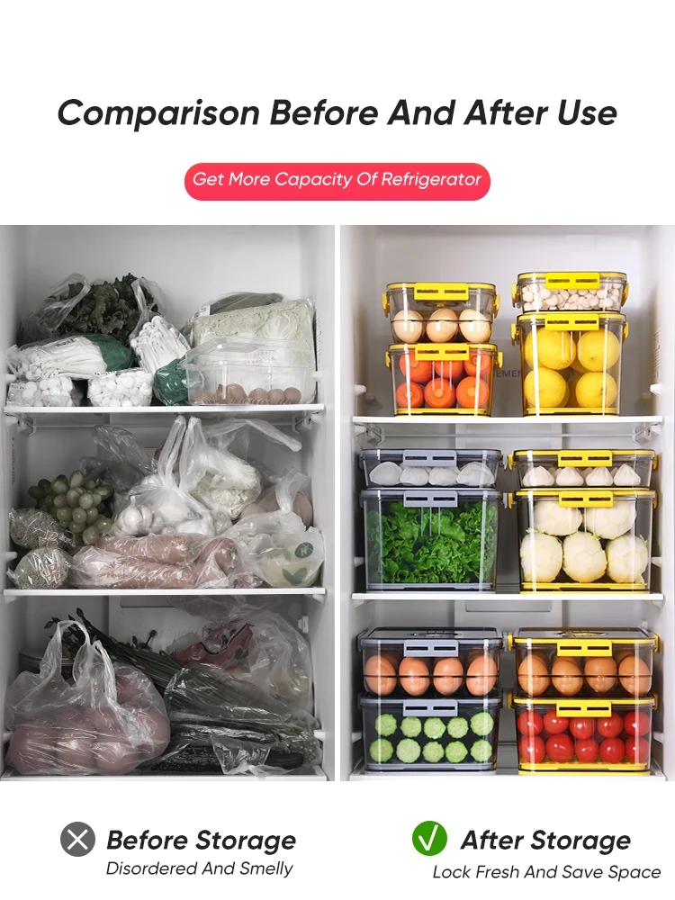 Joybos-contenedor de almacenamiento de alimentos para cocina, caja de almacenamiento con sello para mascotas, huevos frescos, verduras y frutas, de alta capacidad, JB1-2