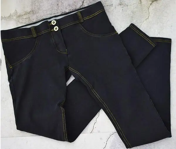 Брюки из денима с низкой талией эластичные черные брюки для фитнеса большие