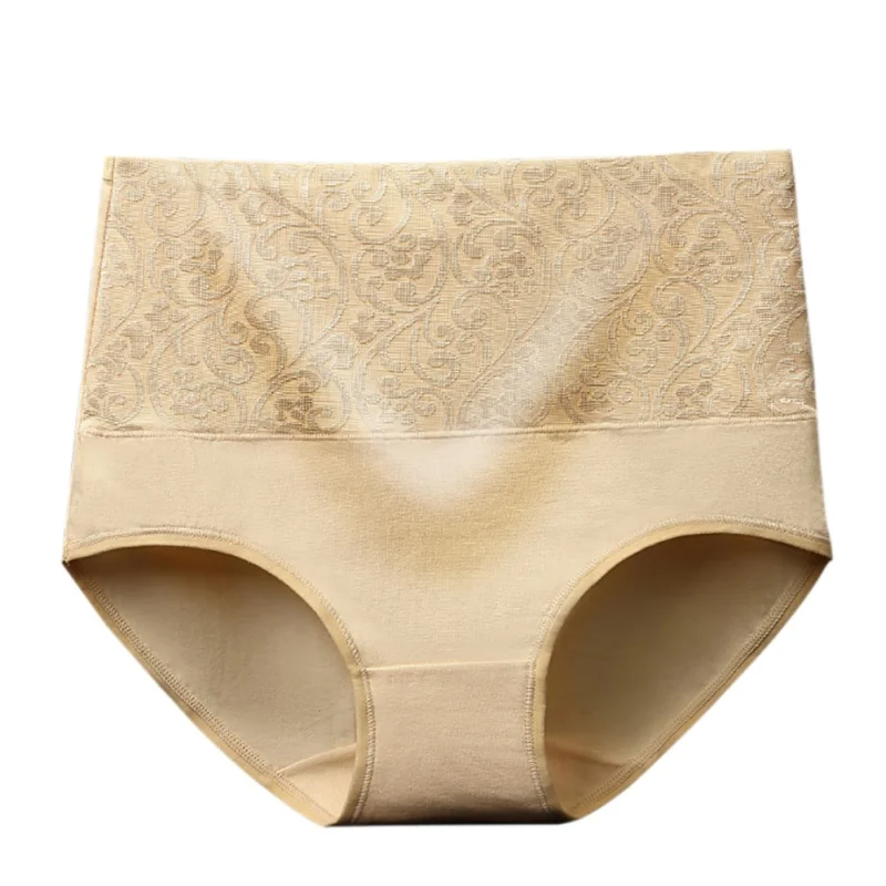

Hot Sale Women's High Waist Cotton Jacquard Briefs Plus Size Female Solid Color Panties Breathable Underwear