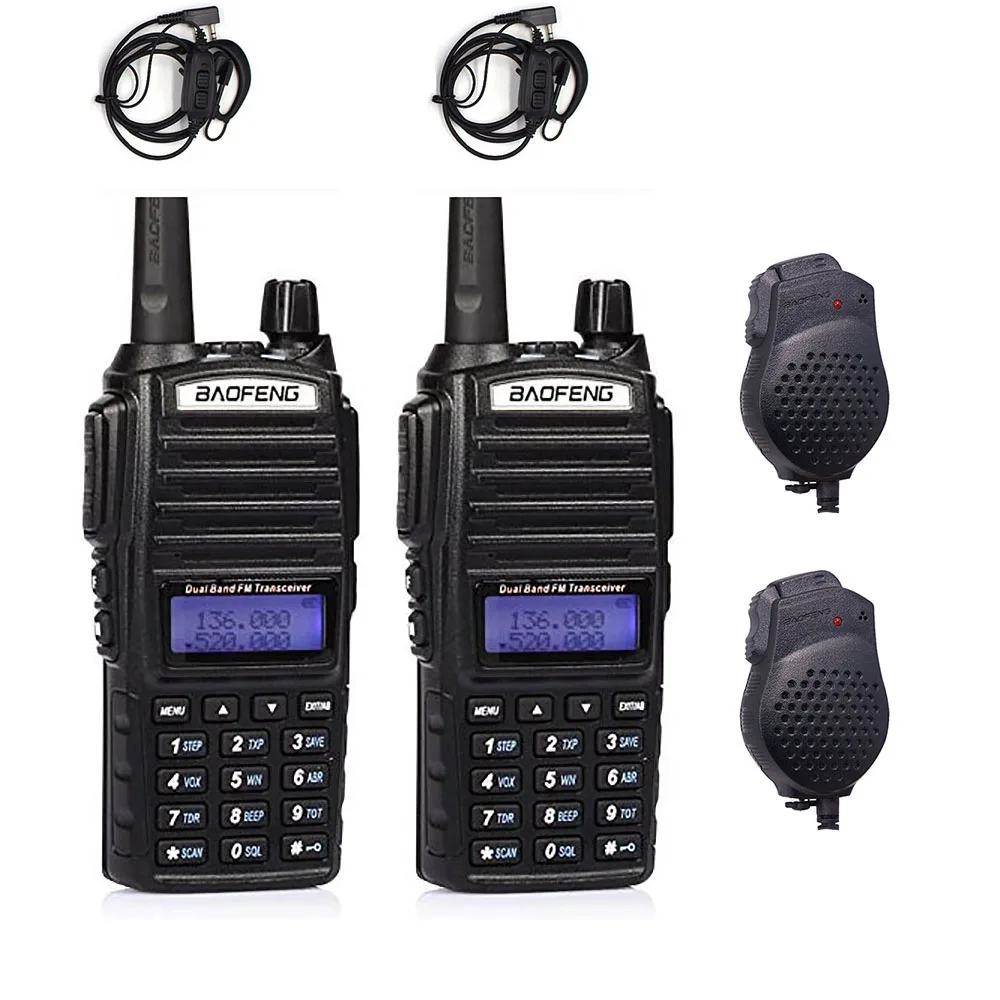 with Microhpone 2 шт. Baofeng UV82 8 Вт Мощный двухдиапазонный двойной дисплей двойной режим ожидания 136-174 и 400-520 МГц 2800 мАч батарея двухстороннее радио UV-82-8W - Цвет: with Microhpone