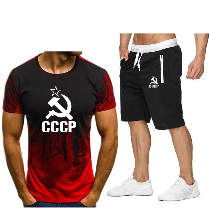 Футболка и шорты СССР мужские спортивные Модный комплект из двух предметов