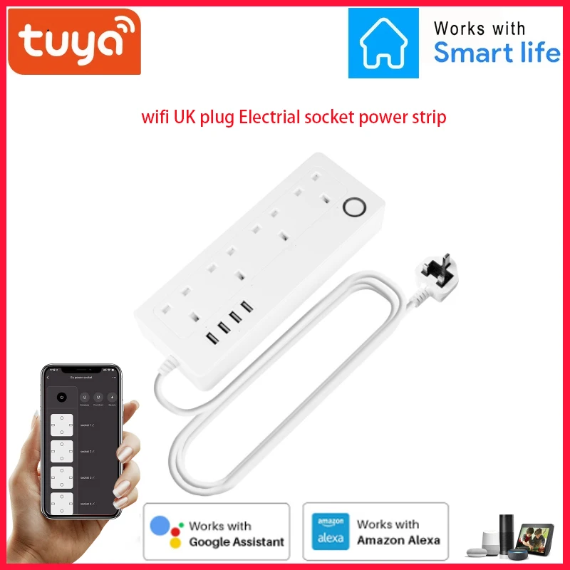 

Tuya WiFi Smart Power Strip British Outlets Plug Sockets With USB Remote Voice Control Compatible Alexa Google Assistant