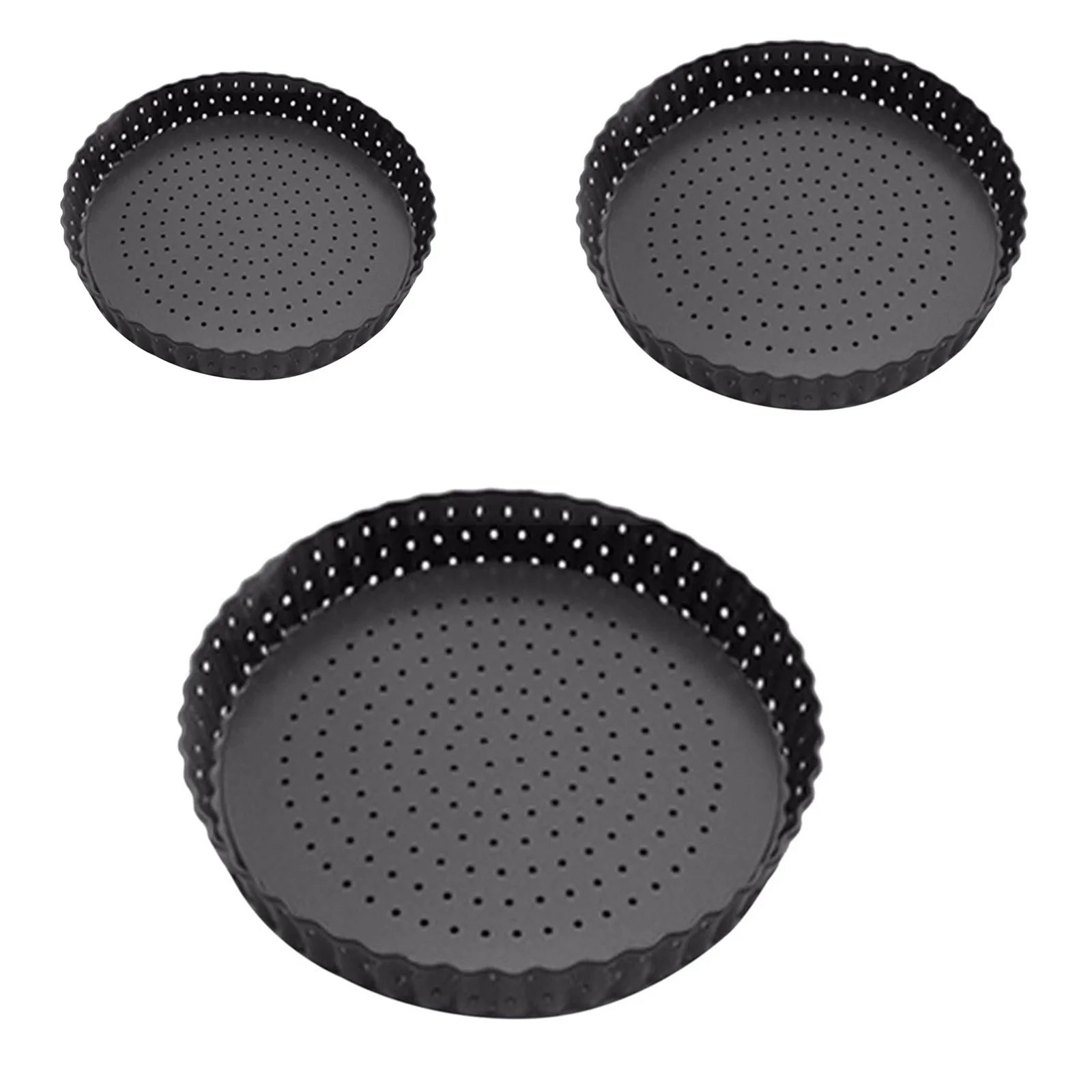 

3 Size Non-Stick Pizza Pan TartFlan Pan Mold Round Pie Pizza Cake Mould With Removable Loose Bottom Fluted Heavy Duty Pizza Tray