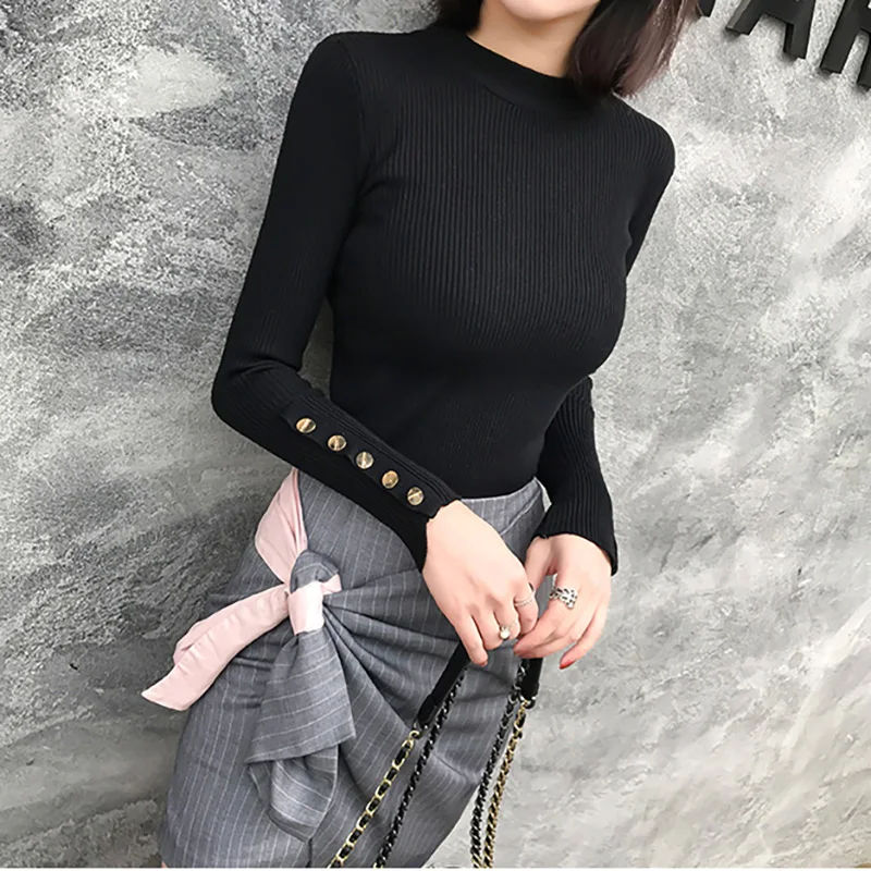 

Winter Clothes Women Sweater Soild Pullovers Long Sleeve O Neck Black White Ladies Sweaters Elastic Knit Pull Femme Sweter Mujer