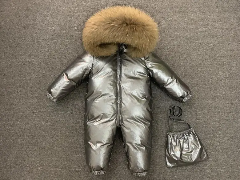 Детский зимний комбинезон на утином пуху с капюшоном из лисьего меха|Ромперы| |