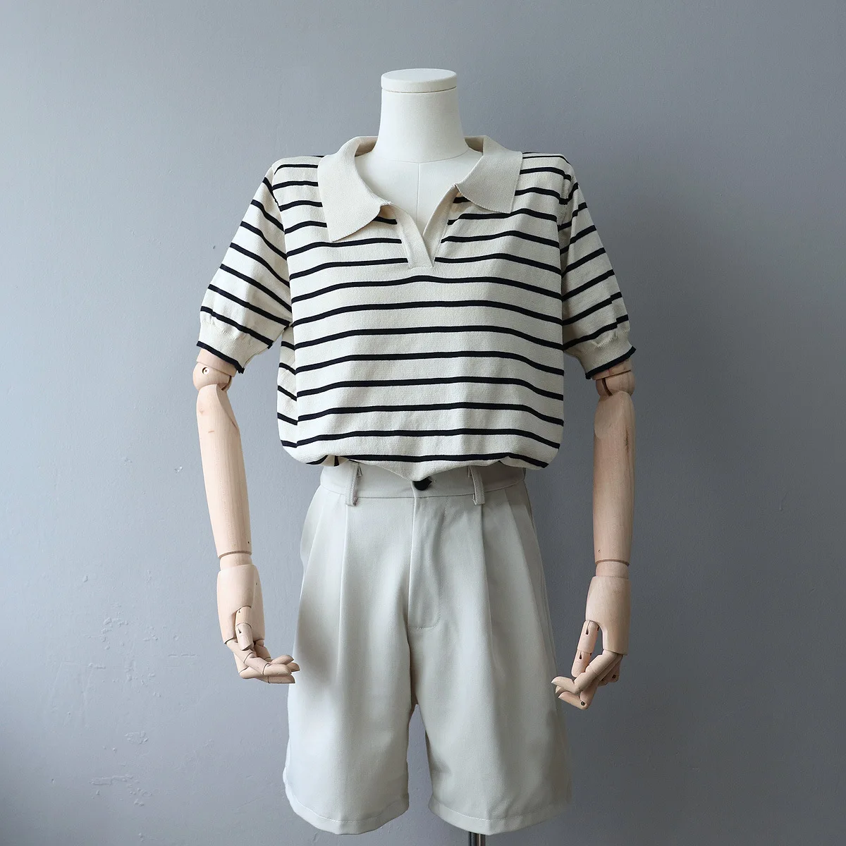 

Женские винтажные футболки в полоску, с отложным воротником, летние, Harajuku BF, Классическая уличная мода, Y2k, топ 121936WTA