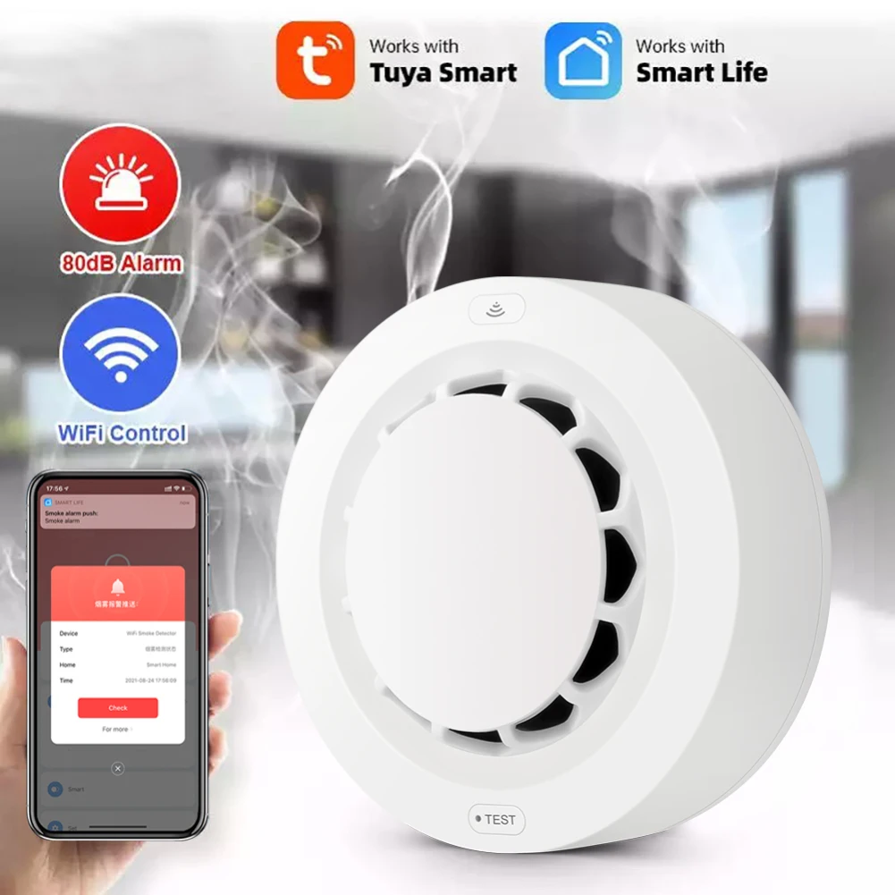 

Tuya Smoke Detector Fire Alarm Detector Independent Smoke Alarm Sensor For Home Office Security Photoelectric Smoke Alarm