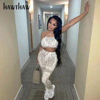 hawthaw women fashion summer slim strapless tube tops long pants two pieces set suit outfit 2021 female clothing streetwear