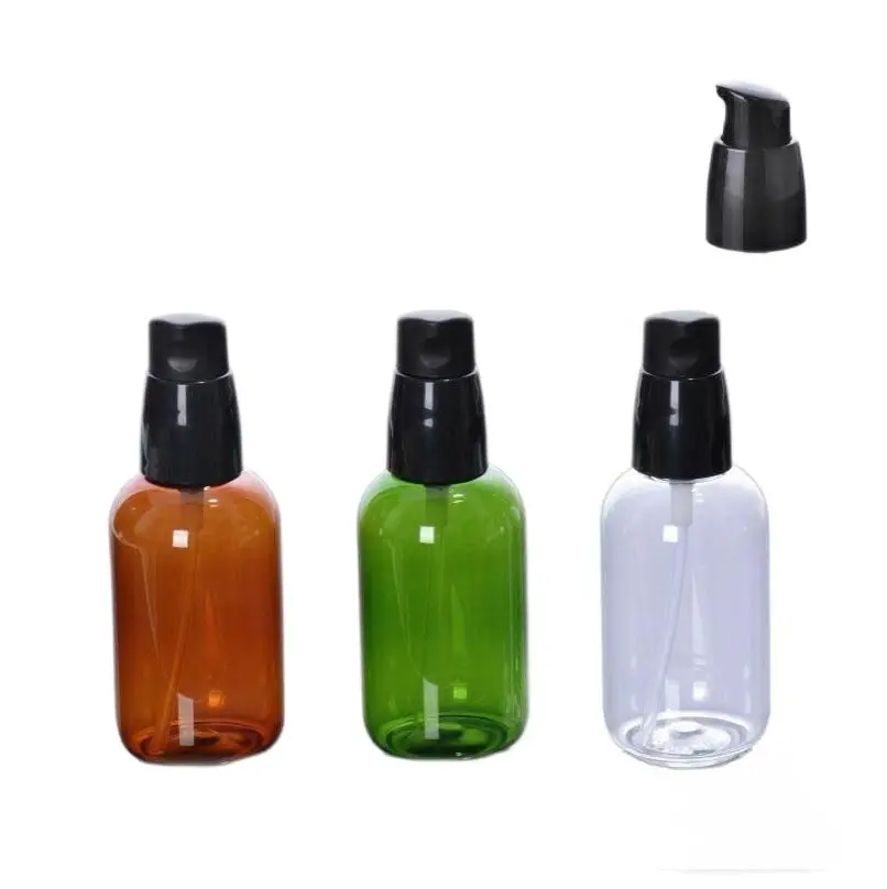

80ml brown/green/clear plastic PET bottle press pump for lotion/emulsion/serum/foundation/refillable skin care cosmetic packing