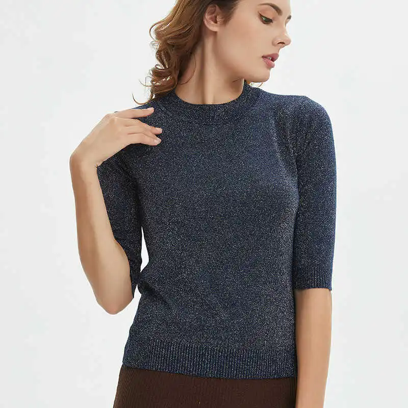 Женский Блестящий джемпер с круглым вырезом черный серый бежевый белый | Женская