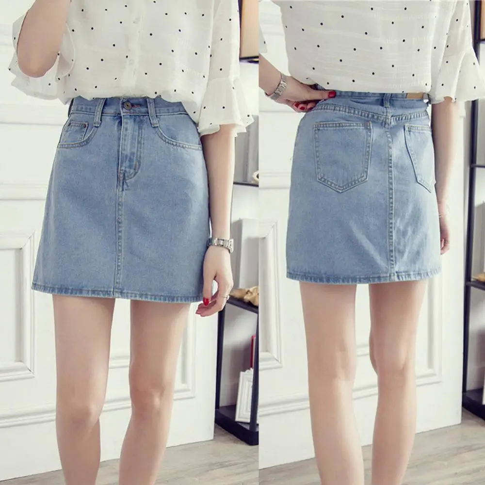 

Женская джинсовая мини-юбка, свободная трапециевидная джинсовая юбка с карманами и высокой талией, лето 80%