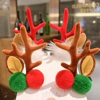 2pcs cute deer ear hairpins christmas hair clips for girls cartoon antlers barrettes lovely pompom hairgrips hair accessories