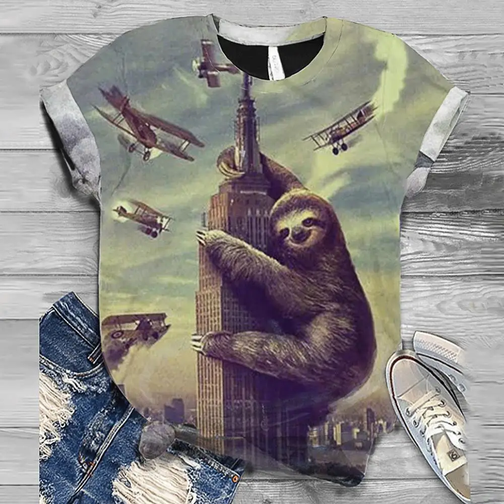 Футболка женская с круглым вырезом модный топ рисунком овец собак кошек коротким