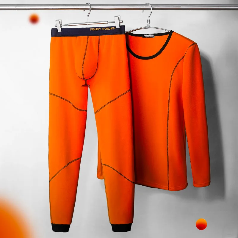 

Men's cashmere padded round neck cold tight cotton sweater youth long Johns thermal underwear set