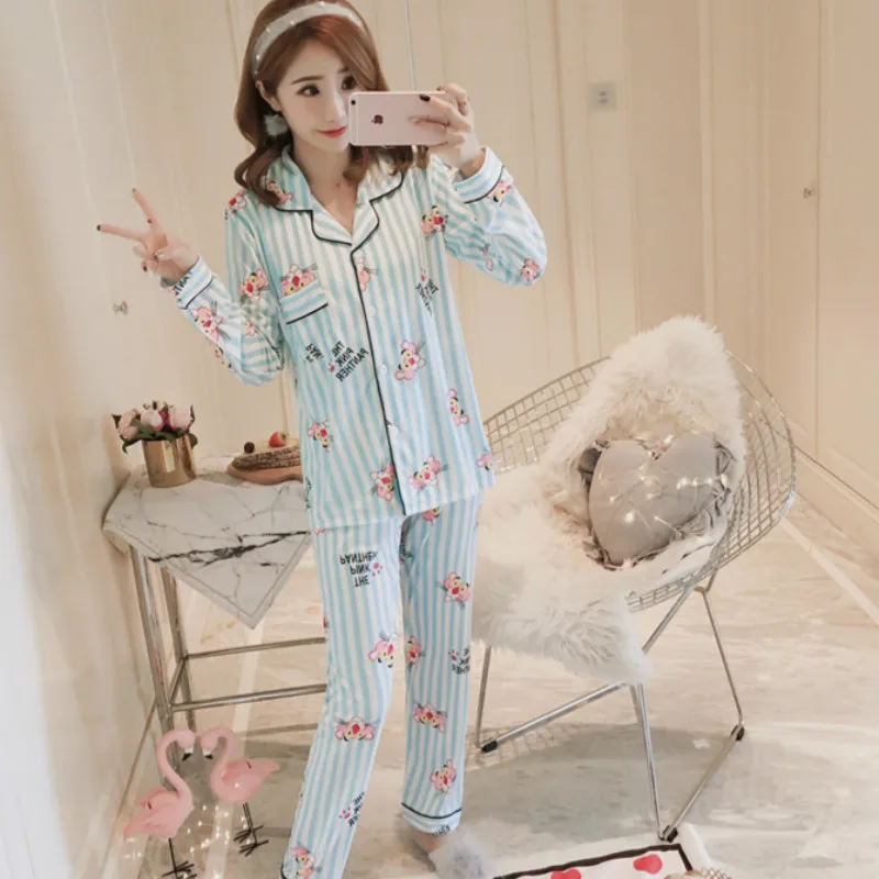 Женский пижамный комплект осенняя Женская одежда для сна с принтом и ночные