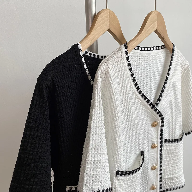 

Short Sleeve Knitted Jacket Coat Women's Small Fragrance Summer 2021 Thin Korean Loose Short Knitted Top