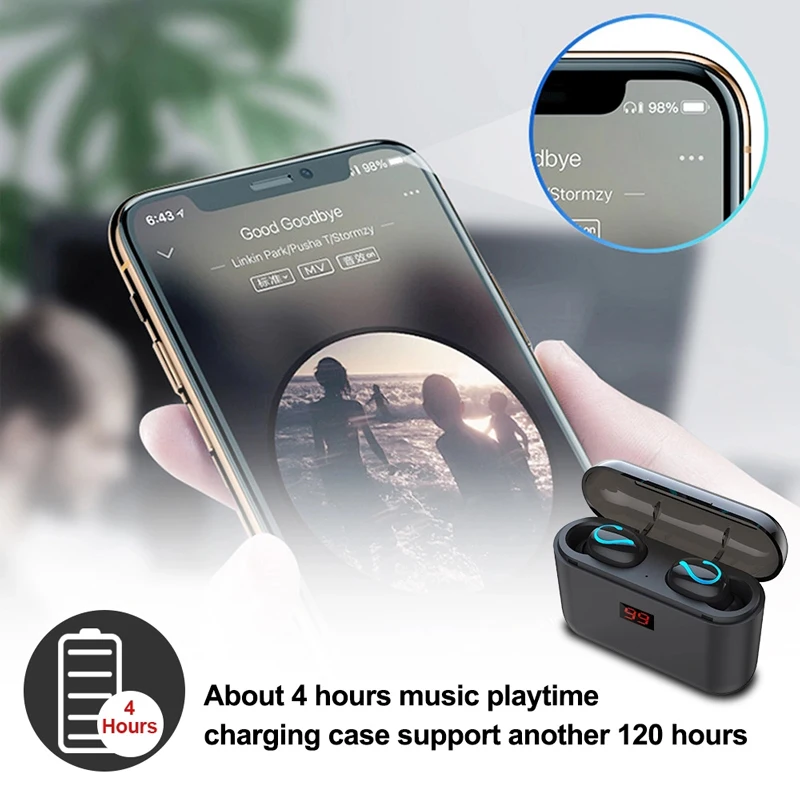 Беспроводная bluetooth-гарнитура с микрофоном, стерео спортивные наушники в ухо, TWS 5,0, спортивные наушники для бега, наушники с зарядным устройством