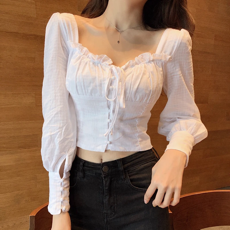 

Fashion Woman white sexy Blouses 2020 autumn New Elegant cotton Shirt Female Long Sleeve Solid Shirts Women Tops And Blouses