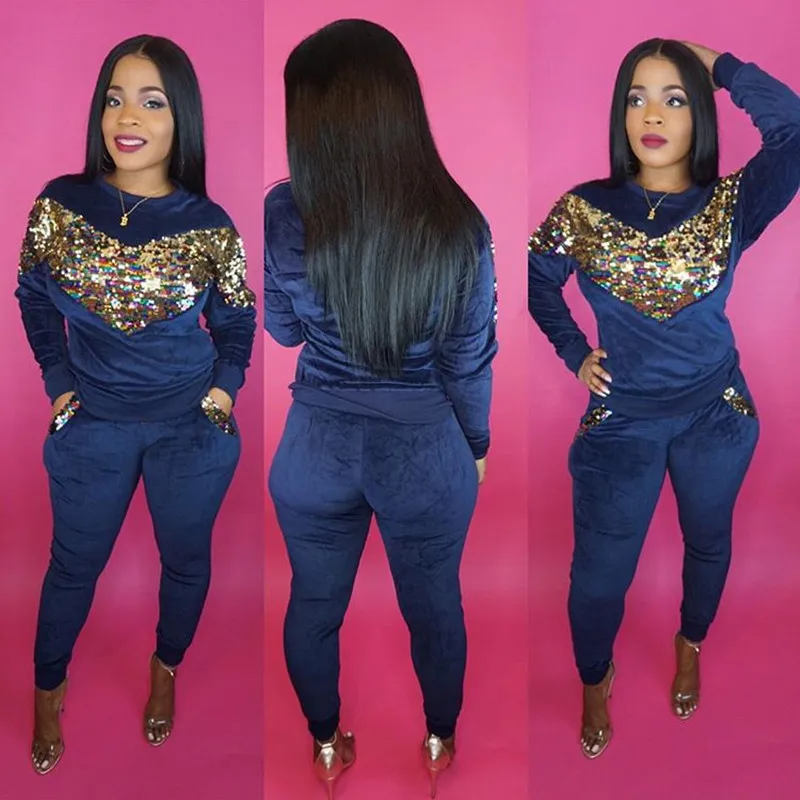 Женский Повседневный костюм с блестками толстые топы и брюки теплая одежда на