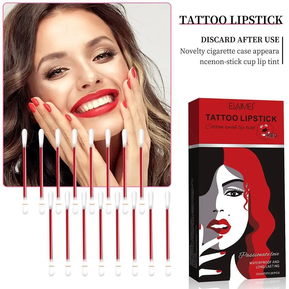 

20Pcs Set Cotton Swab Lipsticks For Outdoor Portable Lipsticks Cosmetics Waterproof Case Lasting Long Cigarette Liquid Lipstick