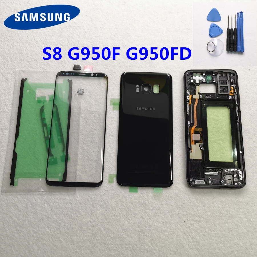 SAMSUNG Galaxy S8 G950 SM G950F G950FD Полный Корпус Задняя стеклянная крышка ЖК передний экран