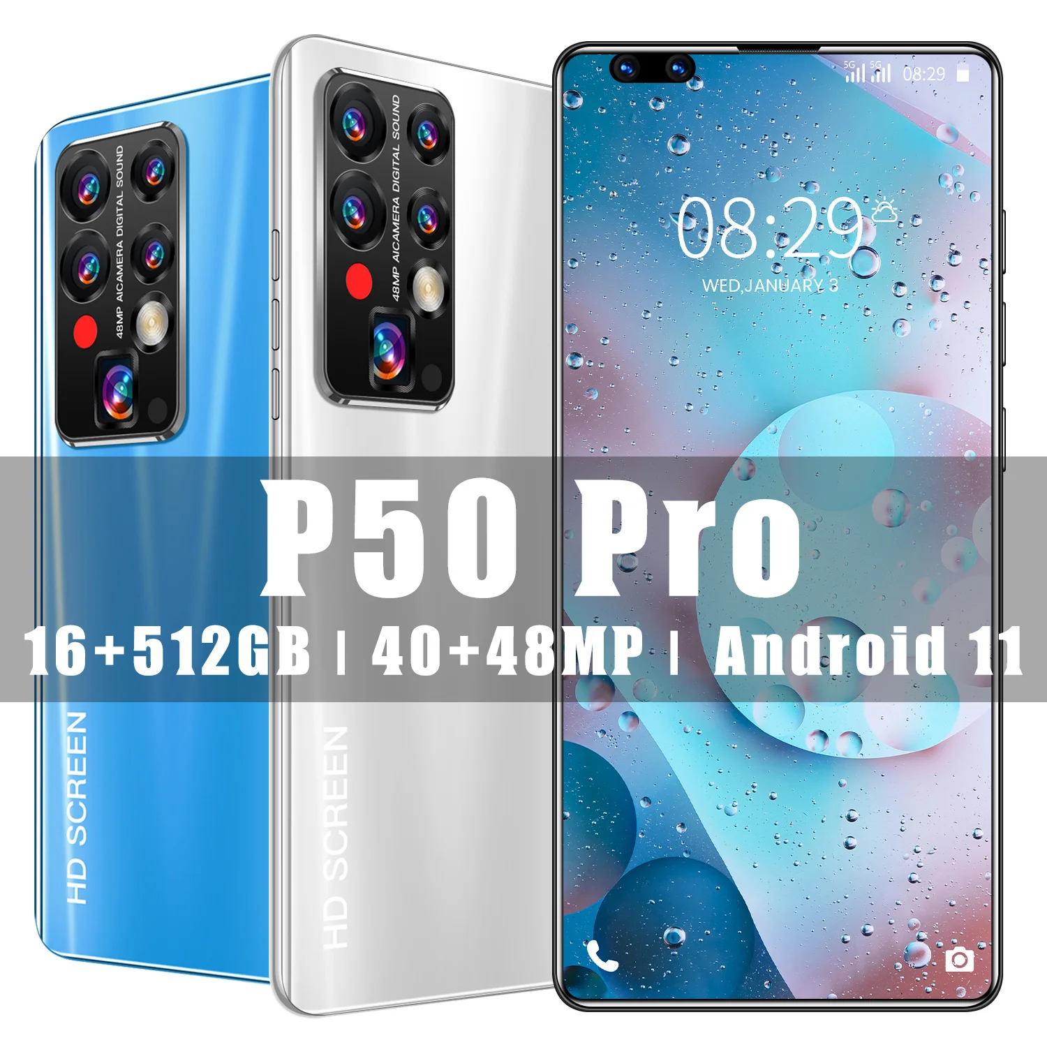 

Smartphones P50 Pro Android 11 MT6889 16GB+512GB 7.8 inch Dual SIM 40MP+48MP 5600mAh Face Unlocking Global Version Mobile phones