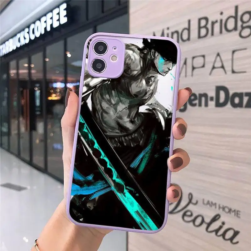 

One Piece Zoro Japanese Manga Phone Cases Matte transparent For Purple iPhone 12 Mini 11 Pro XR XS Max 7 8 Plus X Back Cover