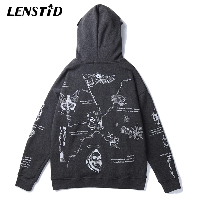 LENSTID хип хоп череп граффити пуловер толстовка с принтом Толстовка Мужская