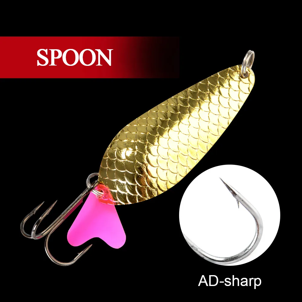 

1PC Fishing Lure Spoon 24g/30g/35g/42g With 1#-1/0# 35647BN Hook Bass CrankBait Spoon 8colors Crank Bait Pesca Tackle