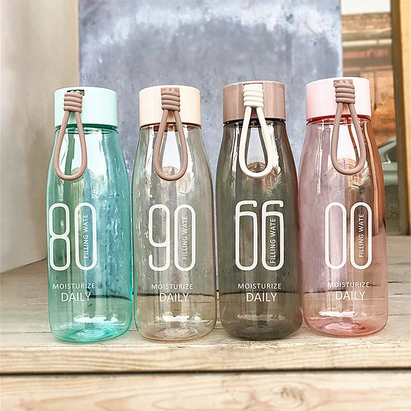 

480ml Fashion Portable Plastic Water Bottle with Rope Leak-Proof Creative Juice Fruit Students Bottles For Gifts BPA Free