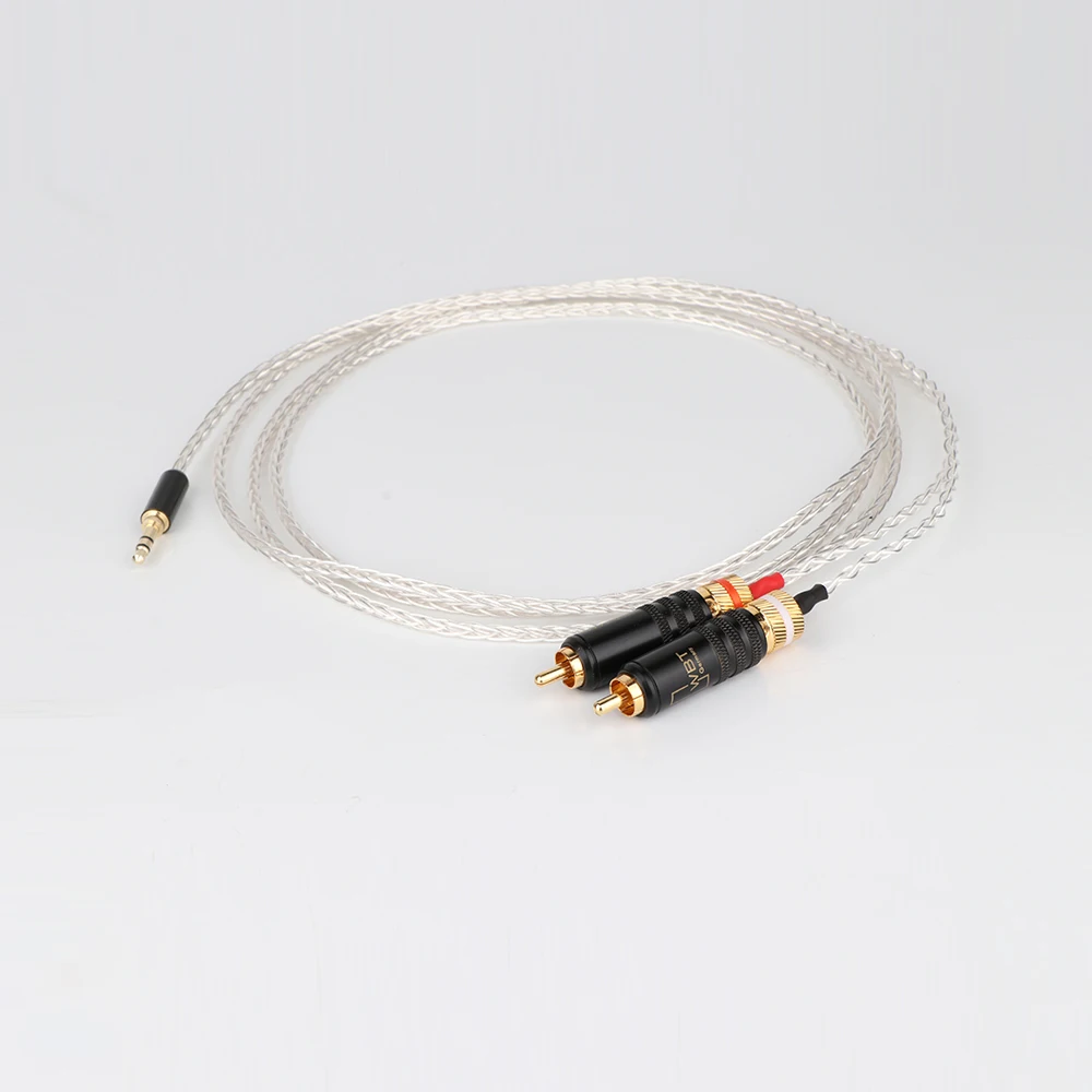 Посеребренный кабель 3 5 мм стерео к 2 RCA Hi-end двойному кабелю для усилителя