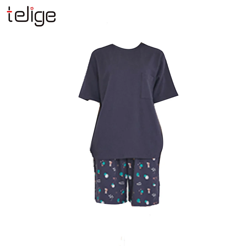 2019 Пижамный костюм для влюбленных хлопковая одежда сна с короткими рукавами и