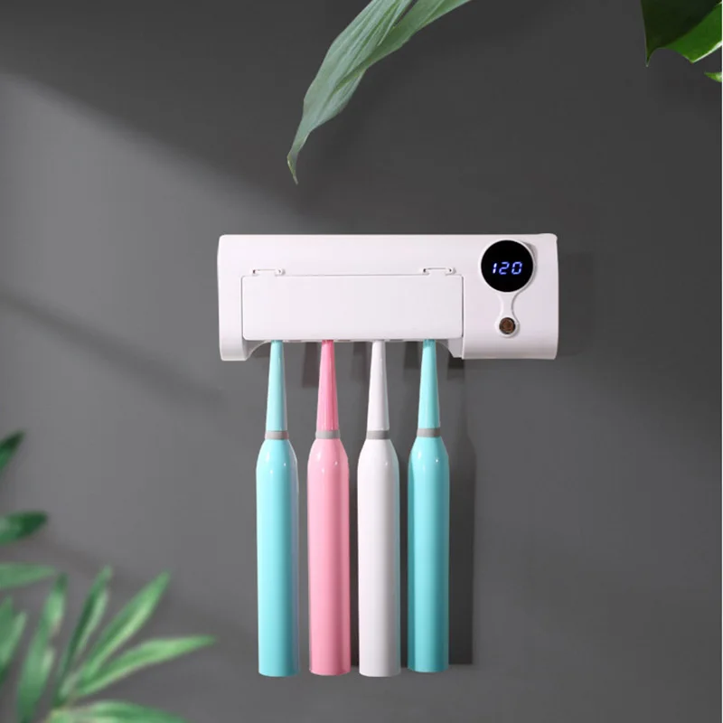 

Toothbrush Holder Wall Mount UV USB Charging with Dust Cover Toothbrush Holder Sterilization Sterilizer for All People FPing