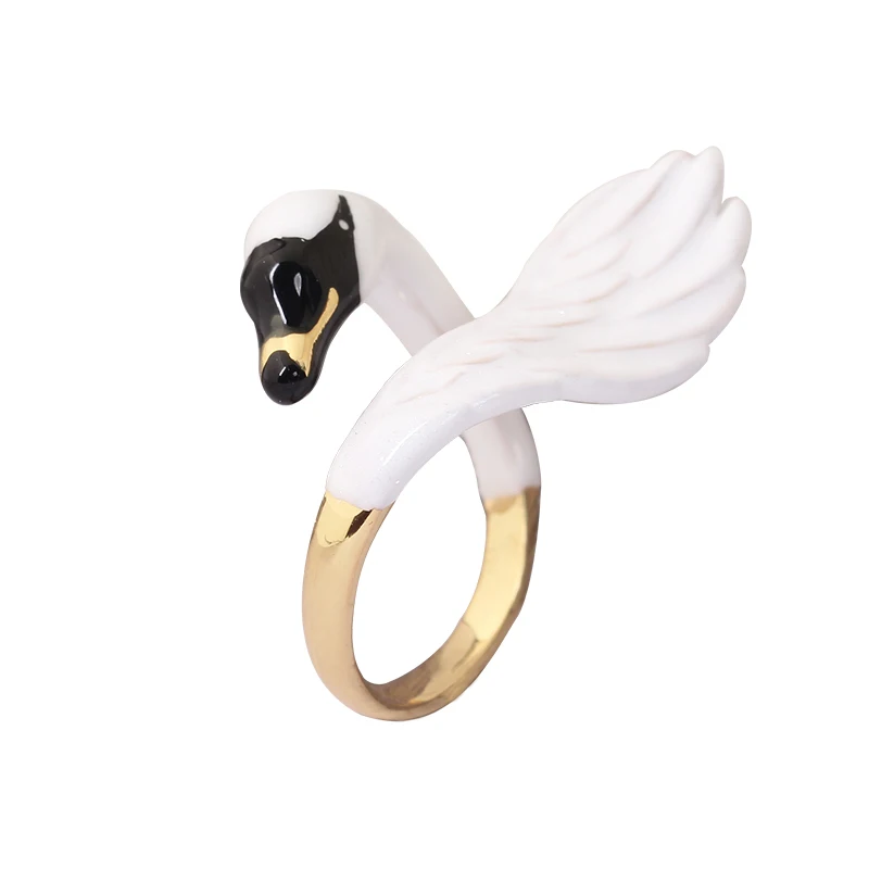 Женское кольцо с эмалью и лебедем в форме винограда|swan ring|designer ringring design |