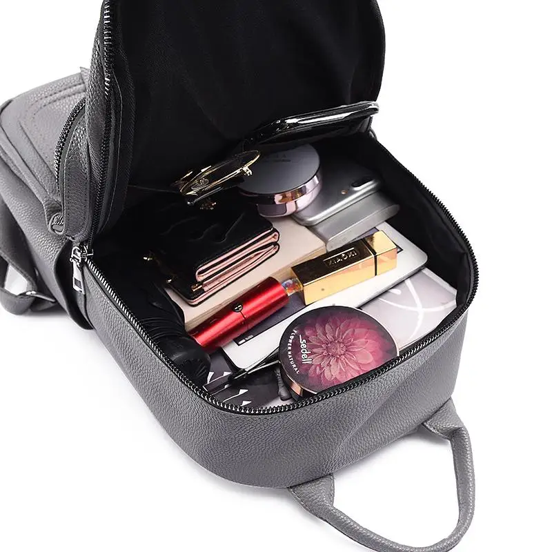 

College Style PU Leather Waterproof Backpack Pure Color Trendy Wild Teenage Girls Bagpack Luxury Quality Portable Rucksack Sac