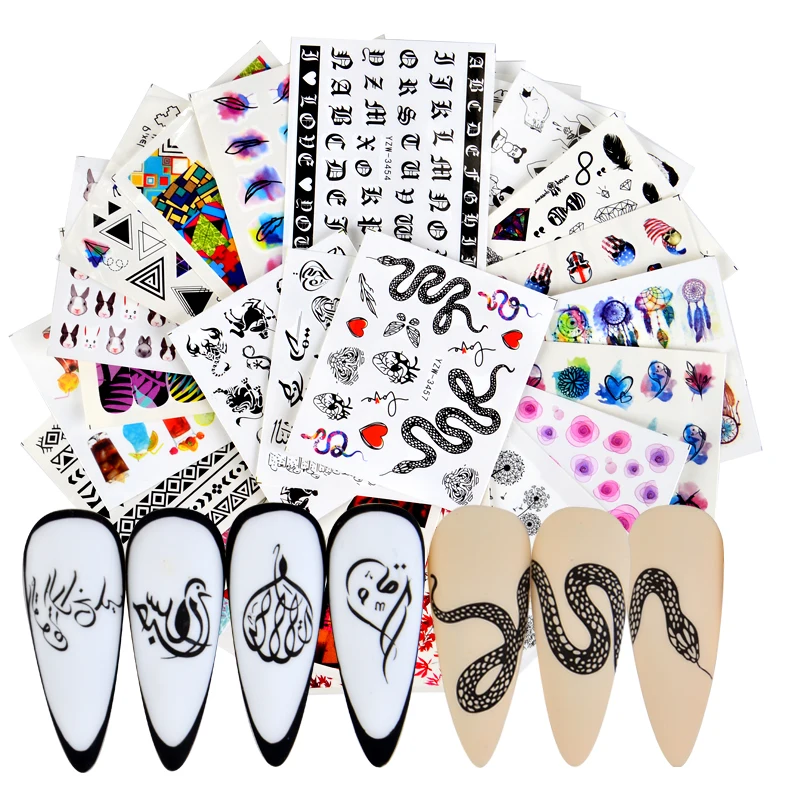 

3D дизайн змеи наклейки для дизайна ногтей красочные драконы слайдер наклейки черная змея для маникюра украшения ногтей DIY стикер