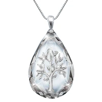 transparent crystal waterdrop shape life tree pendant necklace for women fashion party jewelry necklace gifts