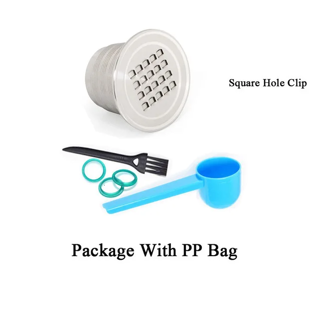 Square Hole Bag Pack Многоразового использования, металлические Nespresso кофейные колпачки sule из нержавеющей стали использовать 500 раз Pod крышка совместима Nespresso машина щетка ложка - Цвет: Square Hole Bag Pack