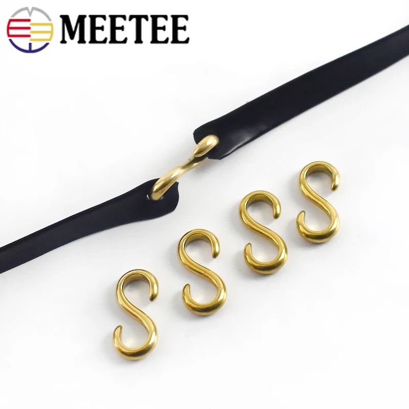 4 шт. Meetee Pure Медный крюк S Shape Solid Brass Buckle DIY кожаный браслет латунный крючок