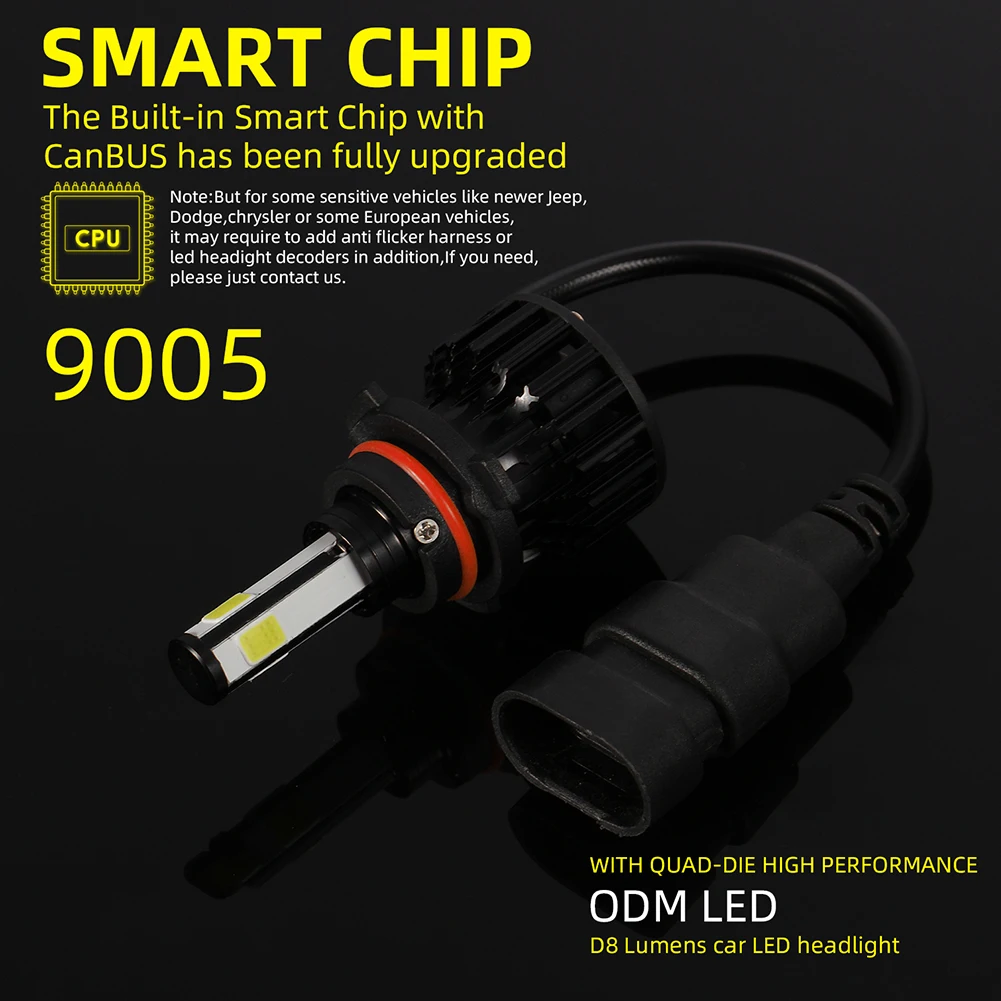 

2pcs 4 Sides 9005 LED Headlight High Or Low Beam Bulbs 6500K 1500W 150000LM LED Headlight COB Lamp COB Light