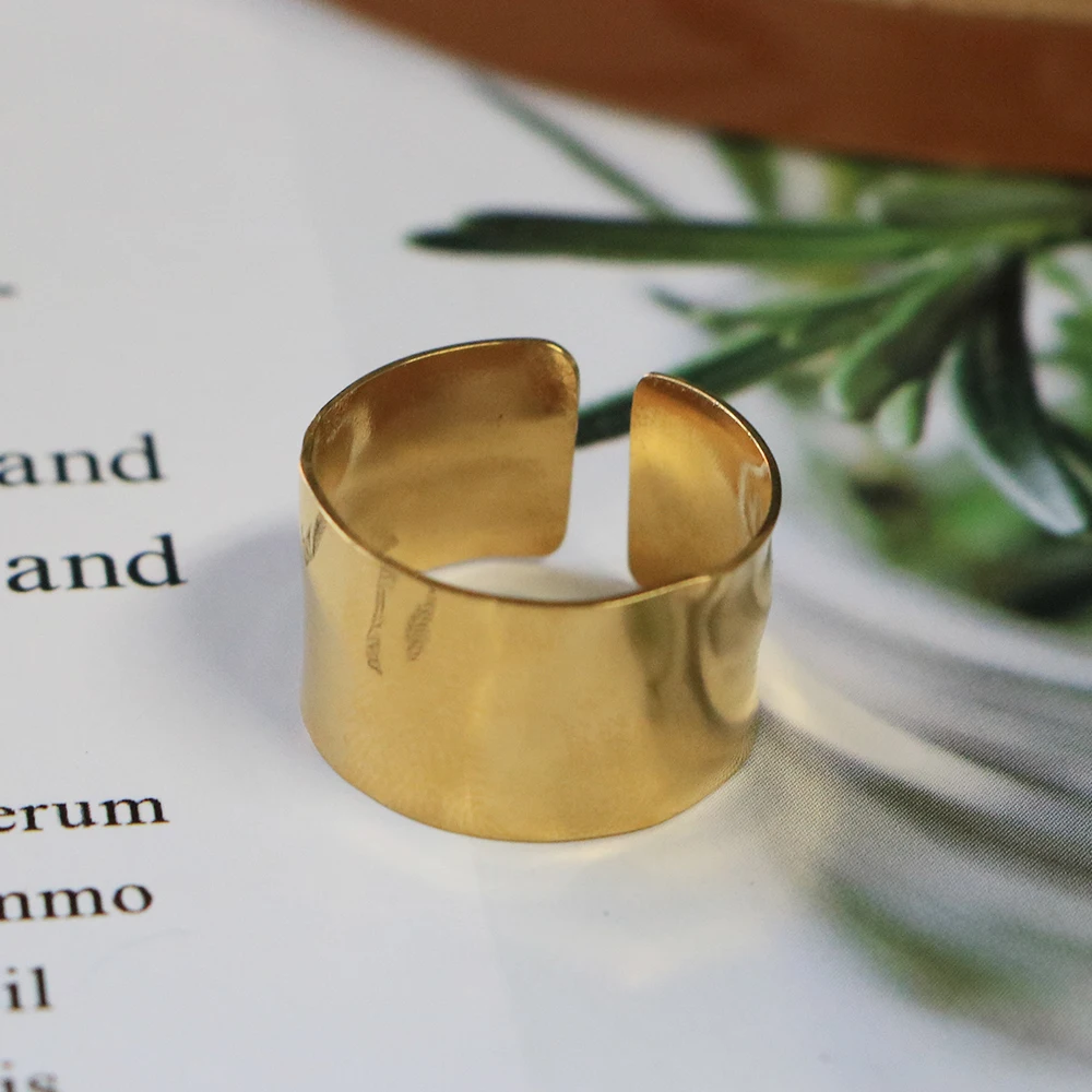 

Women Fashion Chic Minimalist Jewelry Stainless Steel Open Ring 18K PVD Gold Plated Non Tarnish Jewelry Chunky Ring for Women