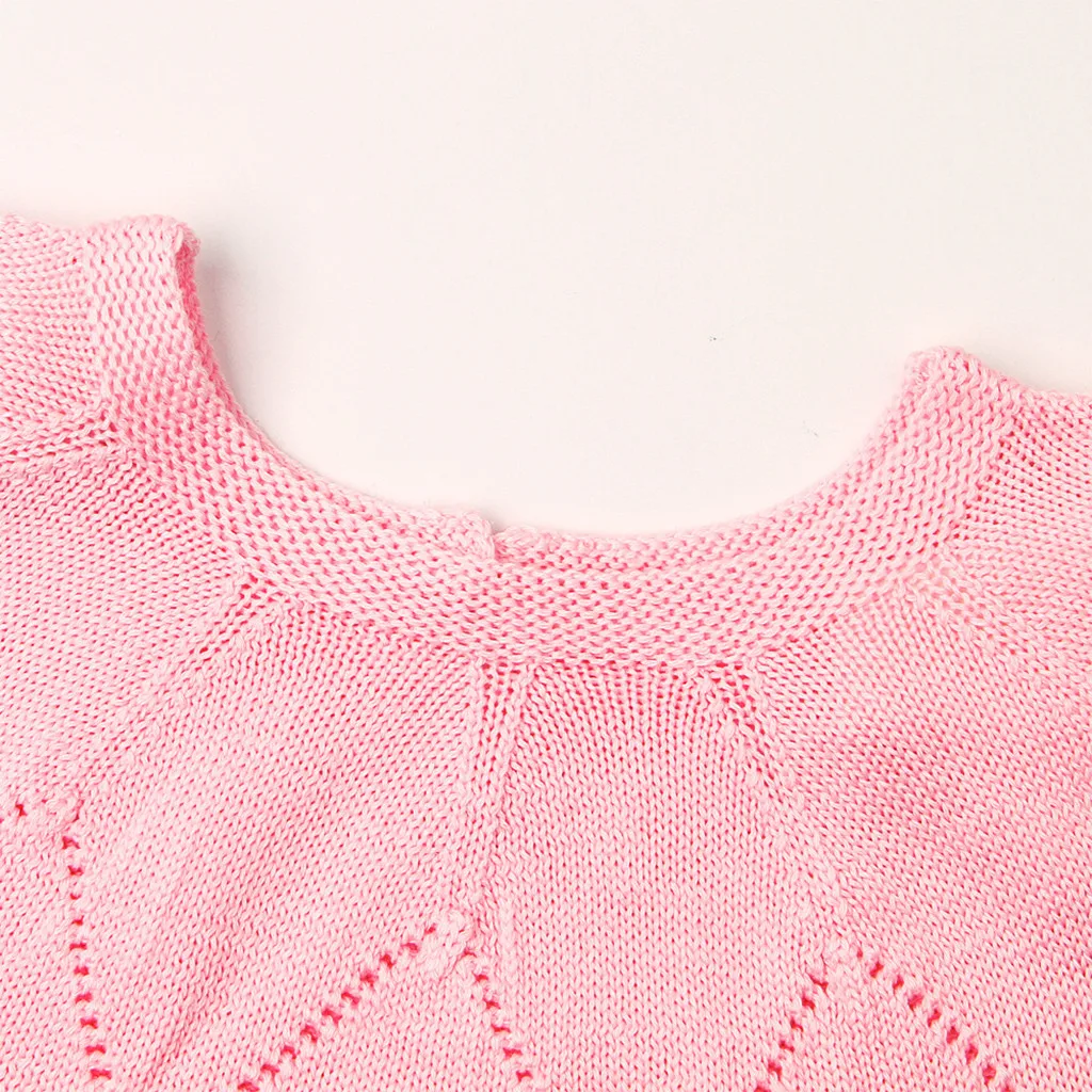 Детский однотонный вязаный шерстяной комбинезон с короткими рукавами и круглым