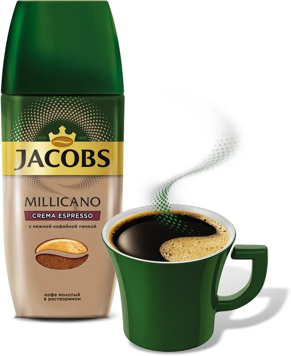 Кофе JACOBS MILLICANO Crema Espresso порошок с добавлением молотого кофе 95г | Продукты