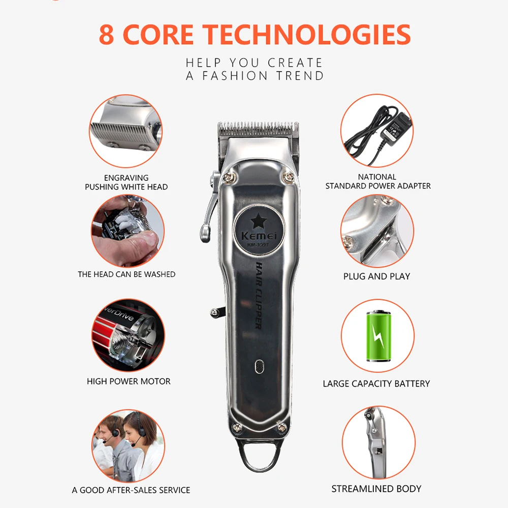Kemei-1997 металлический перезаряжаемый электрический триммер для стрижки волос
