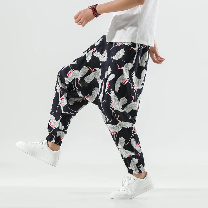 2022 Spring Summer Men Baggy Harem Pants Men Hip-Hop Wide Leg Trousers Male Casual Vintage Prints Long Pants Pantalones Hombre