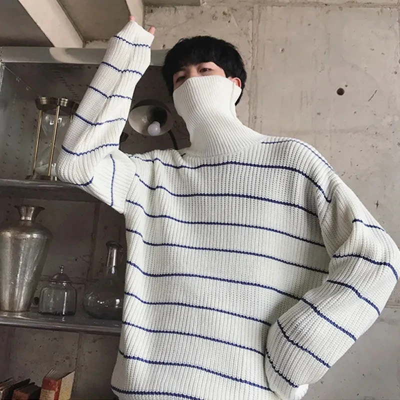 

Hong Kong Style Turtleneck Sweater 2021 Male Loose Tide Brand Round Neck Pullover Winter Student Korean Knit Sweater Male