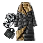 Двусторонняя куртка-пуховик длиной до колена, Женское зимнее ульсветильник кое пальто с подкладкой из утиного пуха для женщин, модные парки 2 в 1, женская мода
