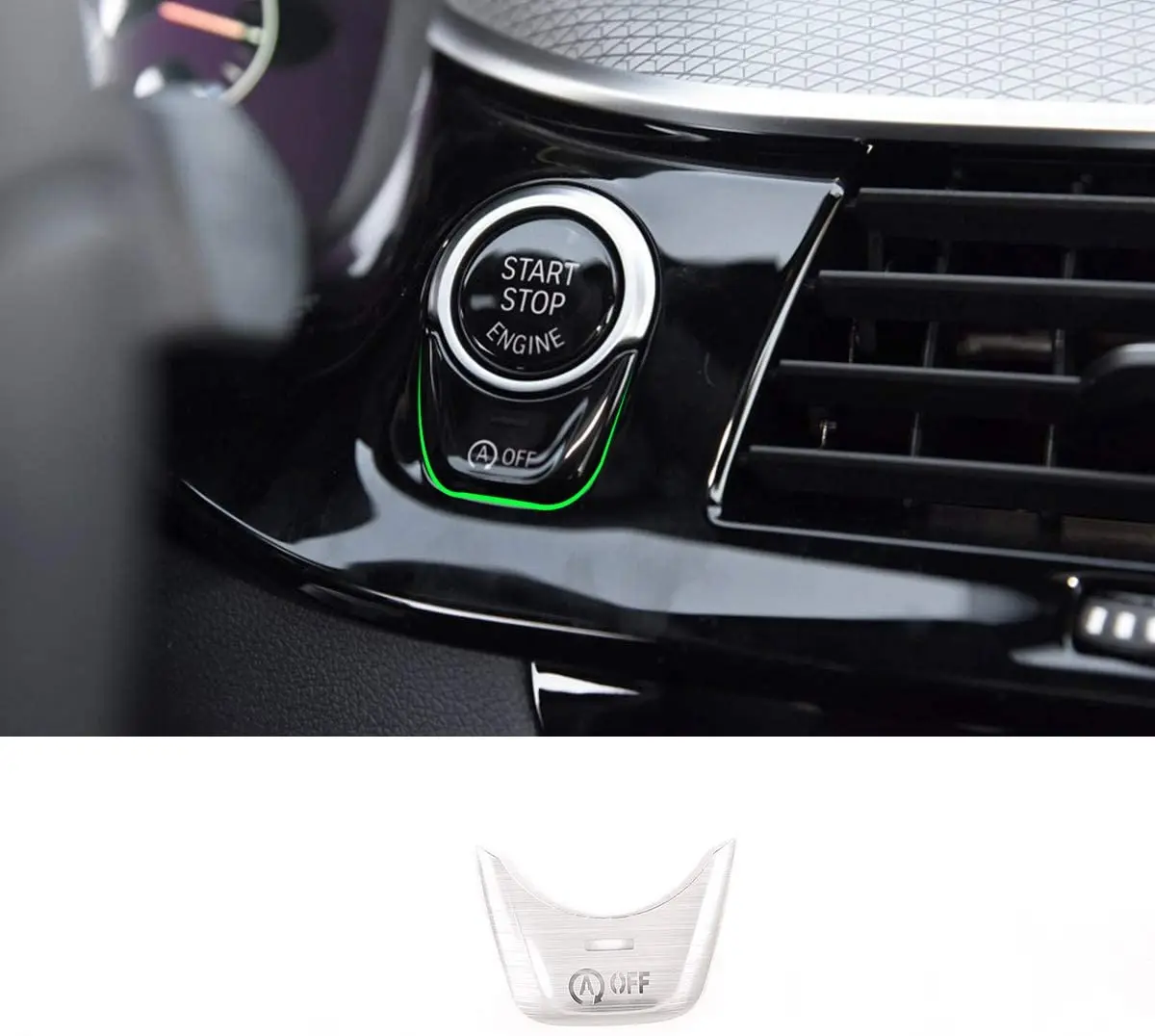 

Aluminum alloy With OFF Button Car Engine Start Stop Trim For BMW 5 Serise G30 G38 X3 6 Series GT 2017-2019 (Silver)